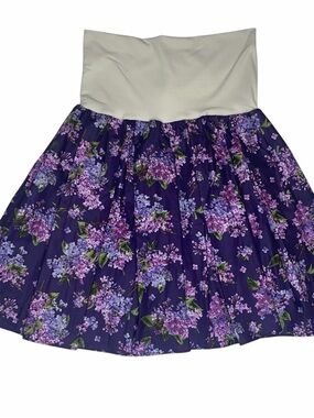 Women's Purple Pleated Floral Skirt with Cream Waistband